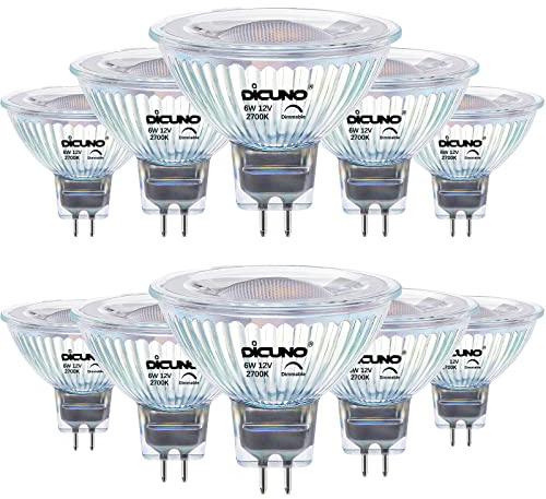 DiCUNO Dimmable GU5.3 LED Bulb 12V 6W=60W Warm White 2700K 420LM 10Pcs | MR16 Spotlight Bulb, 40° Beam Angle Bi-Pin Base Track Light