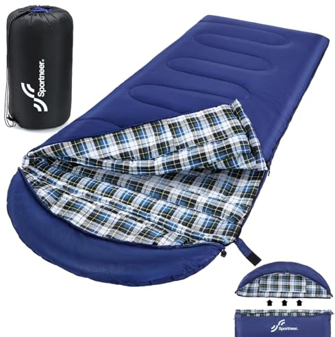 Sportneer Flanella Sacco a Pelo Invernale Per Adulti 220 x 85 cm, Sacchi a Pelo 4 Stagioni con Cappuccio Staccabile Portatile per Trekking Campeggio Alpinismo Viaggi Escursionismo