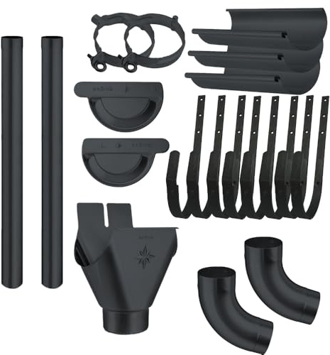 Dachrinnen Komplettset verzinkt farbig | 8tlg. 250mm | 7tlg. 280mm | 6tlg. 333mm (Anthrazit ca. RAL 7016, 2 Meter 7tlg. 280mm)