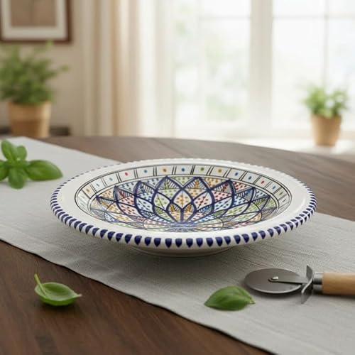 Plato hondo pasta de cerámica tunecina pintada a mano – Ø 28 cm 1401241503 Marruecos Túnez étnico del mundo