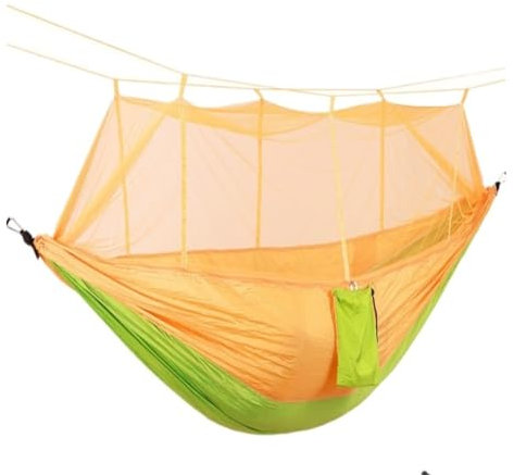 Hamac double extérieur avec moustiquaire anti-moustiquaire, tissu de parachute balançoire pour camping et voyage, couleur orange