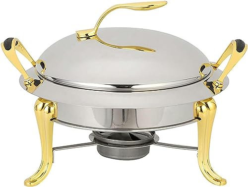 CWCQGH Scaldavivande Chafing Dishe, vassoi per Buffet in Acciaio Inox con teglia per Alimenti, Coperchio per pentola, Supporto Solido e Porta combustibile, per Feste, matri,Gold-28cm