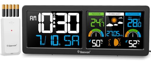 Geevon DCF Stazione meteo radio con sensore esterno, stazione meteo interna ed esterna, radio con previsioni meteo, termometro digitale igrometro (246258 con batteria)