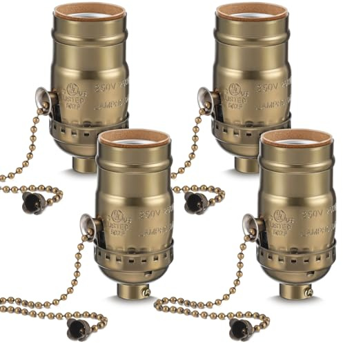 Saysurey 4 Pcs Pull Chain Lamp Socket Replacement, E26 Standard Threaded Base, Light Socket with Pull Chain, Lamp Parts for Repair