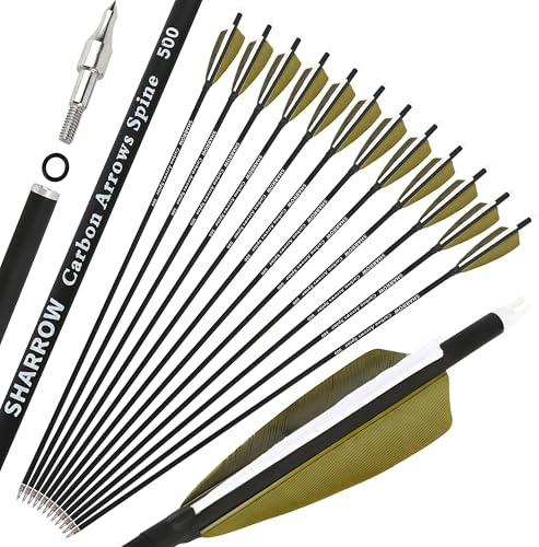 Poearcus Tiro con Arco Flecha de Carbono 30 Pulgadas Flecha de Tiro con 4 Pulgadas de Plumas de Pavo 500 Spine práctica de Tiro para Arco Compuesto Recurve Bow (6)