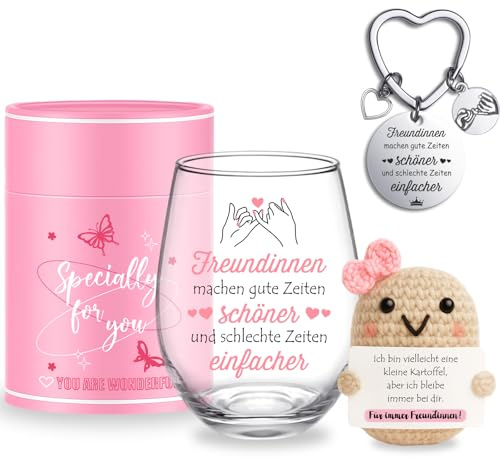 Tixlux Geschenk für Freundin Frauen Weingläser Geburtstagsgeschenk für Frauen Freundschaftsgeschenk Dankeschöngeschenk Personalisiertegeschenk für Beste Freundin 450ml (Freundinnen)