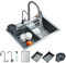TVTIUO Évier de cuisine multifonction en acier inoxydable, évier de cuisine avec lave-vaisselle et distributeur de savon (60 x 45 cm), gris plomb, robinet amovible, eau pure