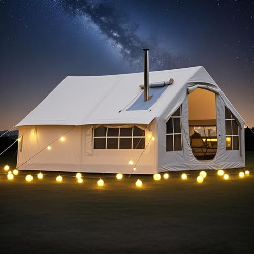 Uppblåsbart Canopy Tält Med Pump, 6-8 Personers Inflatable Camping Tent Med Kaminuttag, 4-säsongs Vattentätt Vindtätt Large Lufttält Air Tält, Familjetält Uppblåsbart Tälthus För Utomhusbruk