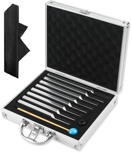 Stimmgabel, Klangheilung, 8er-Set (256 Hz, 288 Hz, 320 Hz, 341,3 Hz, 384 Hz, 426,6 Hz, 480 Hz, 512 Hz), ungewichtete Aluminium-Stimmgabel mit Reflexhammer, Reinigungstuch und exquisiter Verpackung