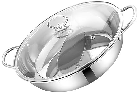 Mikinona Stainless Steel Dual Flavor Hot Pot Chinese Style Kitchen Accessory for Family Gatherings Design with High Density Electric Welding Even Heating