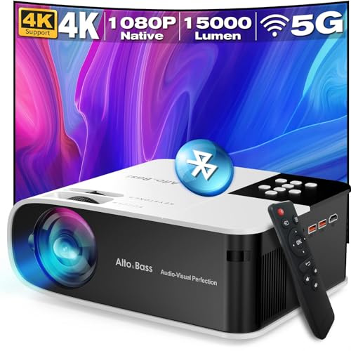 Beamer 1080P HD WiFi Bluetooth 1000 ANSI Lumen Beamer 4K Unterstützung 200” Display Projektor iPhone/Android/PC/Laptop