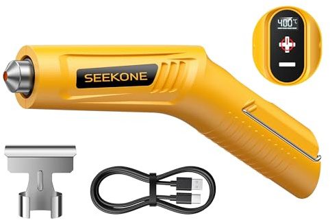 SEEKONE Mini Pistola de Calor Inalambrica, 4 Temperatura (Máx. 400 °C) con Función de Memoria, Pistola de Aire Caliente Batería de Litio 3,6 V, Carga USB, con Boquilla Reflectora, para Manualidades