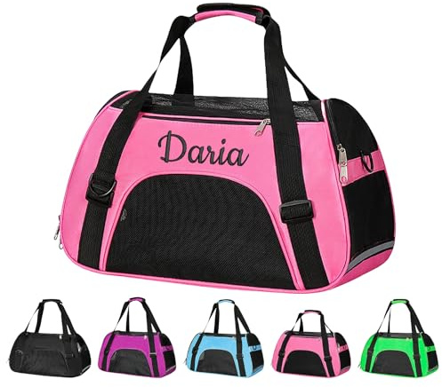 Personalisierte Katzentasche Hundetasche Mit Stickerei Namen,Personalisiert Hundetransportbox Faltbar Katzen,Hundetasche Für Kleine Hunde Katzen Tragetasche (Hot Pink)