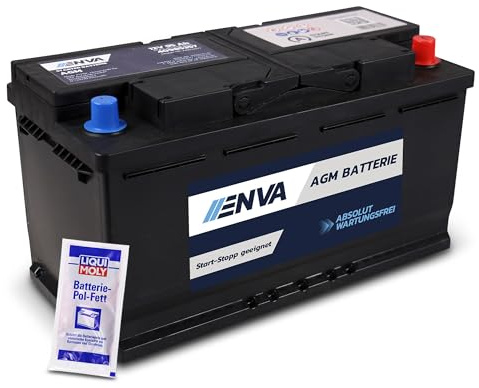 ENVA AGM Autobatterie, Starterbatterie 12V 95Ah 850A + 10g Pol-Fett