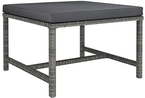 HaoChrymec Modular-Fußhocker mit Kissen Grau aus PE-Rattan, Stahlrahmen, Witterungsbeständig, Hocker Outdoor, Fußhocker Outdoor, Gartenmöbel, Anthrazit Kissen, 60 x 60 x 32 cm