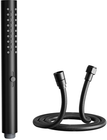 OihPaw Pommeau de douche, noir, douchette cylindrique avec 2 modes de jet | Douchette en ABS avec jets pluie et brume, fournie avec un flexible anti-torsion de 1,5 m, Pomme de douche à main + flexible