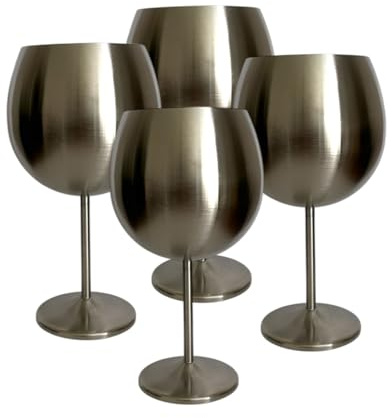 Laurie's Pub and Bar Accessories | Set of 4 Stainless Steel Matt Silver Gin Glasses | 700 ml | Unbreakable, Gin, Cocktail Glasses