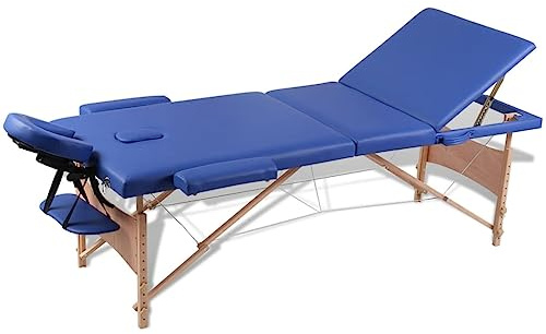 Emmtore Mesa Camilla de Masaje de Madera Plegable de Tres cuerpos Azules