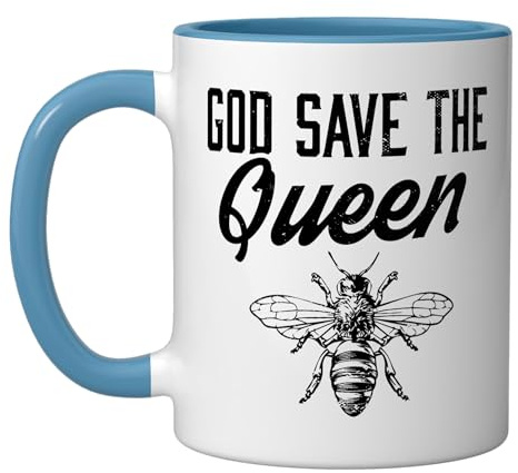 Apiarist I Beekeeping I Beekepeer I God Save The Queen Ceramic Mug, Blue/White