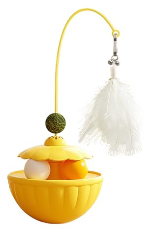 Generisch Jouet pour chat - Jaune - Plumeau - Balle à plumes - Pratique pour l'entraînement quotidien - Matériau naturel sûr et durable - Qualité supérieure