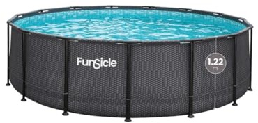 FUNSICLE Piscine Tubulaire Ronde Oasis - avec Épurateur - Échelle de Sécurité - Bâche de Protection - Tapis de Sol et Kit d'E | PVC, rotin, renforcé, robuste, durable, stable, usage jardin et piscine, extérieur