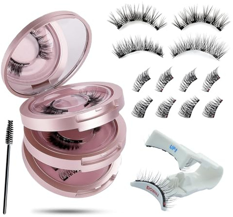 4 Paare Falsche Wimpern Natürlich Look mit Applikator,Halb & Vollwimpern, Wiederverwendbare Magnetwimpern ohne Kleber, 3-Lagen Box mit Spiegel