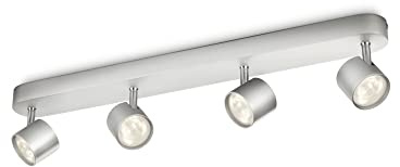Philips myLiving Star - Barra de focos, LED, 4 luces, aluminio, luz blanca cálida, 3 W, color gris