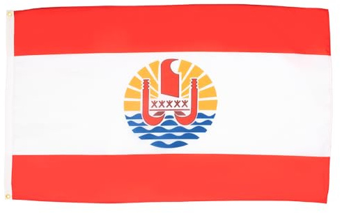 AZ FLAG Flagge Französisch-Polynesien 150x90 cm Polyester 100D 2 Ösen | Für innen und außen Französische dekorative Flagge Polynésie française doppelte Nähte und verstärkte Kanten mit Metallösen