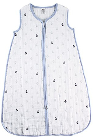 Hudson Baby Unisex Baby Muslin Cotton Sleeveless Wearable Sleeping Bag, Sack, Blanket, Anchor, 12-18 Months