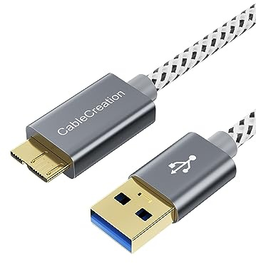 CableCreation USB 3.0 Type A to Micro USB Cable, Super Speed Short Braided USB 3.0 to Micro USB Cord for External Hard Drive, HD camera,Samsung Note 3/Galaxy S5/N9000,1ft/30cm,Space Gray Aluminum | 5Gbps Data Cable,USB 3.0 External Hard Drive Cable Works for WD Toshiba Seagate Hard Galaxy S5 and More 0.3m
