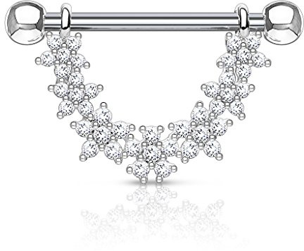 Autiga Brustwarzen Piercing Nippelpiercing Brustpiercing Blumen Blüten Zirkonia Kristalle