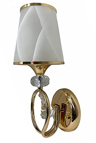 Vetrineinrete® Lampada da comodino a parete lume a muro applique moderno lumetto abat jour con pendoli in vetro oro o argento e18 (Oro) B18
