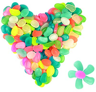 ZoomSky 200pcs Glowing Pebbles Glow in the Dark Stones Rocks Colorful Luminous Cobblestones Gravel Decoration for Garden Pathway Yard Aquarium Fish Tank