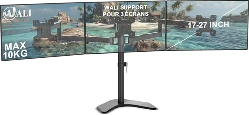 WALI Triple Monitor Stand, Free Standing Three LCD Monitor Fully Adjustable Desk Mount Fits 3 Screens up to 27 inch, 22 lbs Weight Capacity per Arm (MF003), Black