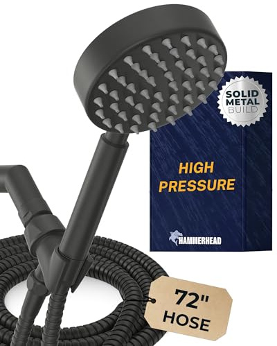 HammerHead Showers® Solid Metal Handheld Shower Head with Hose and Brass Holder - MATTE BLACK - 2.5 GPM High Pressure Shower Heads with Adjustable Shower Wand Bracket - 6ft Flexible Extension
