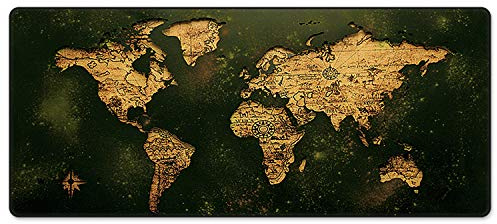 FORRICA XXL Mauspad 900×400 mm – Großes Mousepad mit Vintage Weltkarte, rutschfest, Fransenfreie Ränder, Schreibtischunterlage für Büro & Gaming