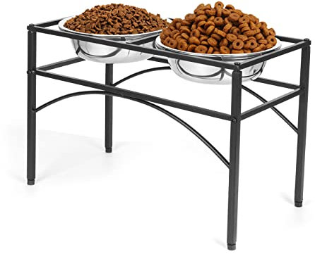 Holdfiturn Raised Dog Bowl Set - Elevated Pet Feeder with Stainless Steel Water and Food Bowls (M)