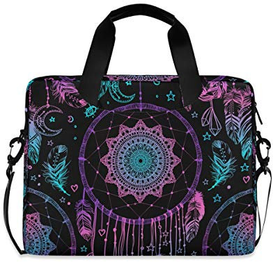 OOWOW Borsa Del Computer Portatile per Donne Uomini Boemia Indian Dreamcatcher Piuma Luna Leggero Cartella 14 15.6 16 pollice Laptop Sleeve Caso Del Manicotto Del Computer Spalla Messenger Bag