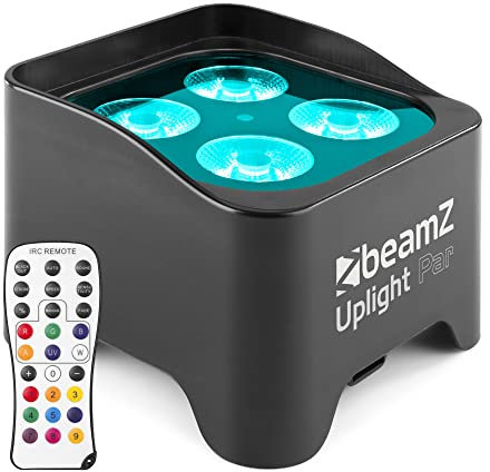 BeamZ BBP90 Uplight LED Par Strahler 4x 4 Watt, Bühnenbeleuchtung, LEDs für DJ Pult, Bühnenlicht, DMX-LAN, Partylicht Musikgesteuert, Bühnenequipment, mit Fernbedienung