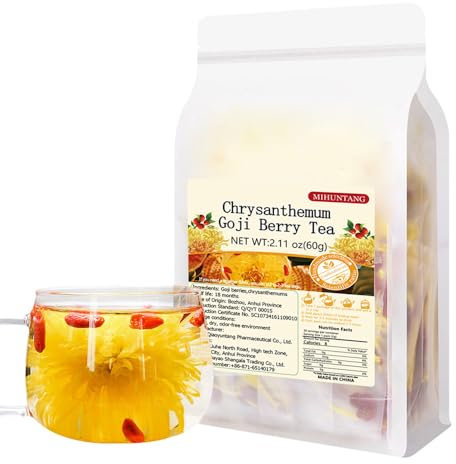 Chrysanthemum Goji tea Bags 2.11oz (30bags) ，combined flower and grass tea golden silk Huangju red medlar tea 菊花枸杞茶60g