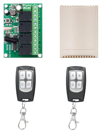 QIACHIP DC 6V/12V/24V 4 Canales Interruptor de Palanca Momentaneo Control Remoto Inalambrico Modulo Receptor de Relé RF 433mhz con 2 Transmisores para luces, Puerta de Garaje, Motor, Toldo
