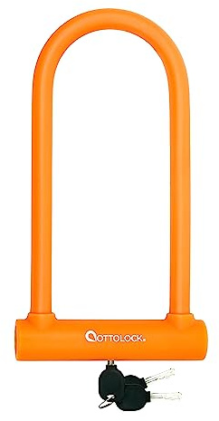OTTOLOCK Sidekick XL Full-Size U-Lock | Lightweight Silicone-Coated Bike Lock, Orange