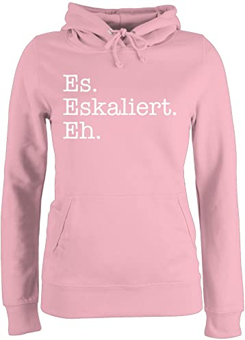 Pullover Damen Hoodie Frauen - Party & Alkohol - Es eskaliert eh - M - Hellrosa - sauf malle pulli alki spruch hoddys saufen sprüche kapuzenpullover trinken trinksprüchen hoddis trinksprüche mit