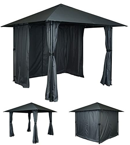 Mendler Pergola HWC-J63, Garten Pavillon Terrassenüberdachung mit Seitenwand 3x3m - anthrazit
