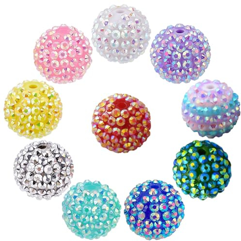 SUNNYCLUE 40 Stück 10 Stil Harz Strass Perlen Chunk Perlen Acryl Runde Beads 20mm Grobstrick Beads Für Die Schmuckherstellung Große Harz Perlmut Beeren Abstandhalter Armbänder Ohrringe Gemischte