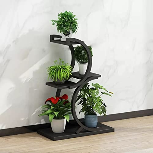 GIZNXBA Blumenständer Fensterbank 4-stufiger Schmiedeeiserner Pflanzenständer Metall Pflanzenregal Blumentreppe Pflanzentreppe Blumenbank Für Draußen Für Balkon Home Decor (Color : /Black B)