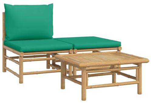 vidaXL Loungegrupp för trädgården 3 delar gröna dynor bambu, loungegrupper, trädgårdssoffor, soffgrupper, trädgårdssoffa, soffgrupp, trädgårdsmöbler