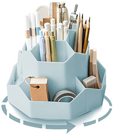 Lvjkes Drehbarer Stiftehalter, Schreibtisch organizer 9 Fächer, Verbesserte große Kapazität 360° drehbar, Kann Bleistifte, Buntstifte, Verschiedene Schreibwaren aufnehmen (Blau)