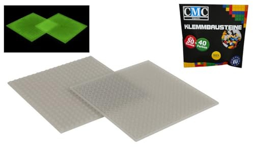 CMC imports 2 x Bauplatte Grundplatte Modular - beidseitiges Bauen Kompatibel 20 x 20 Noppen Platte Basepalte Klemmbausteine Bausteine City 34 vers. Farben (Glow in The Dark / 200)