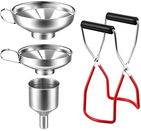 Edelstahl Trichter Set Küche Strainer Trichter Mit Einmachgläser Heber | Marmeladentrichter Einfülltrichter Metalltrichter Glasheber Von Flüssigem Öl-Pulver, Gewürzen, Bohnen Und Marmelade